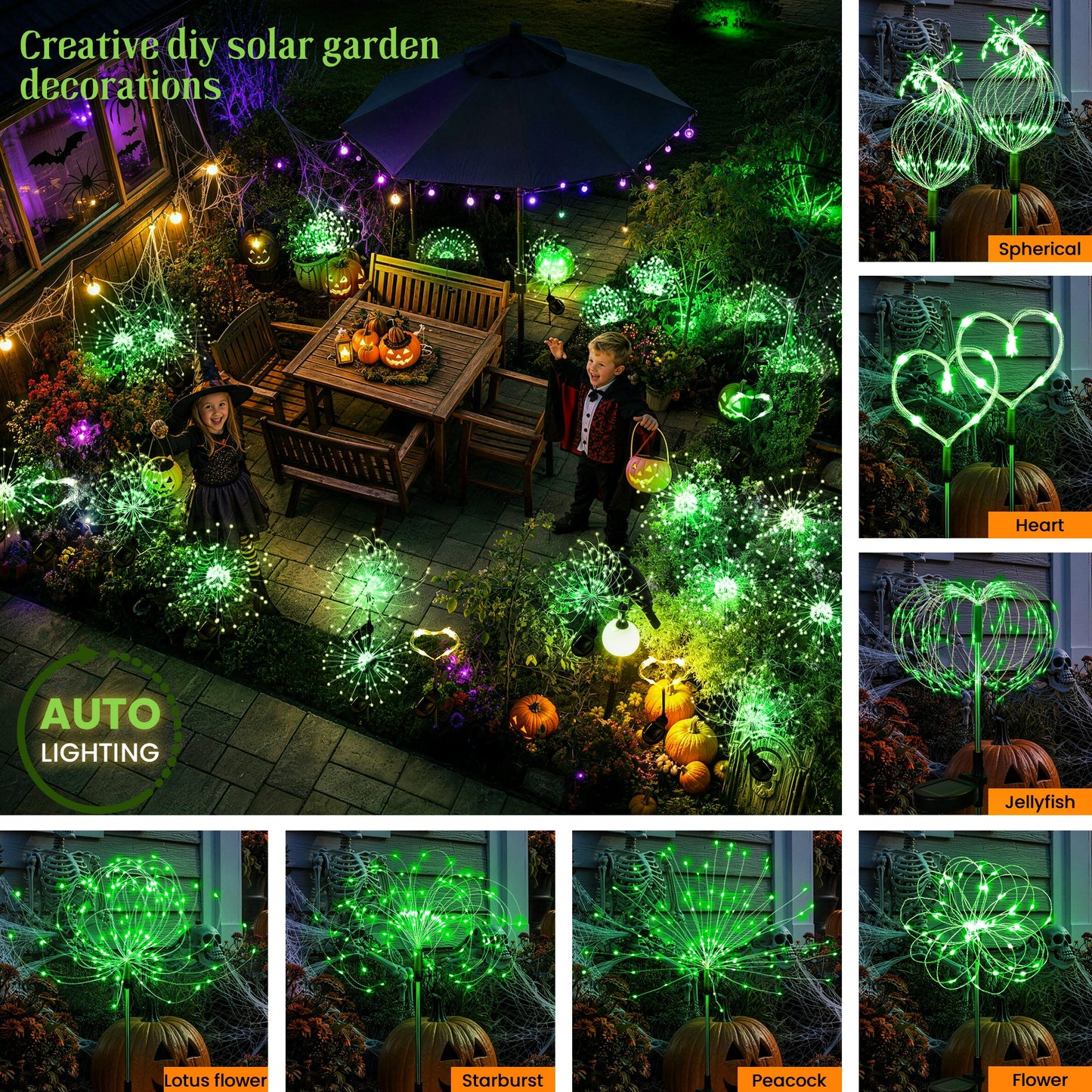 GIGALUMI Solar Firework Lights Outdoor, Halloween Decor, Green