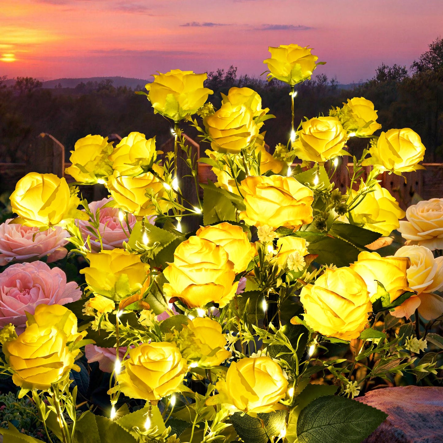 GIGALUMI Artificial Roses Solar Lights (4 Pack)