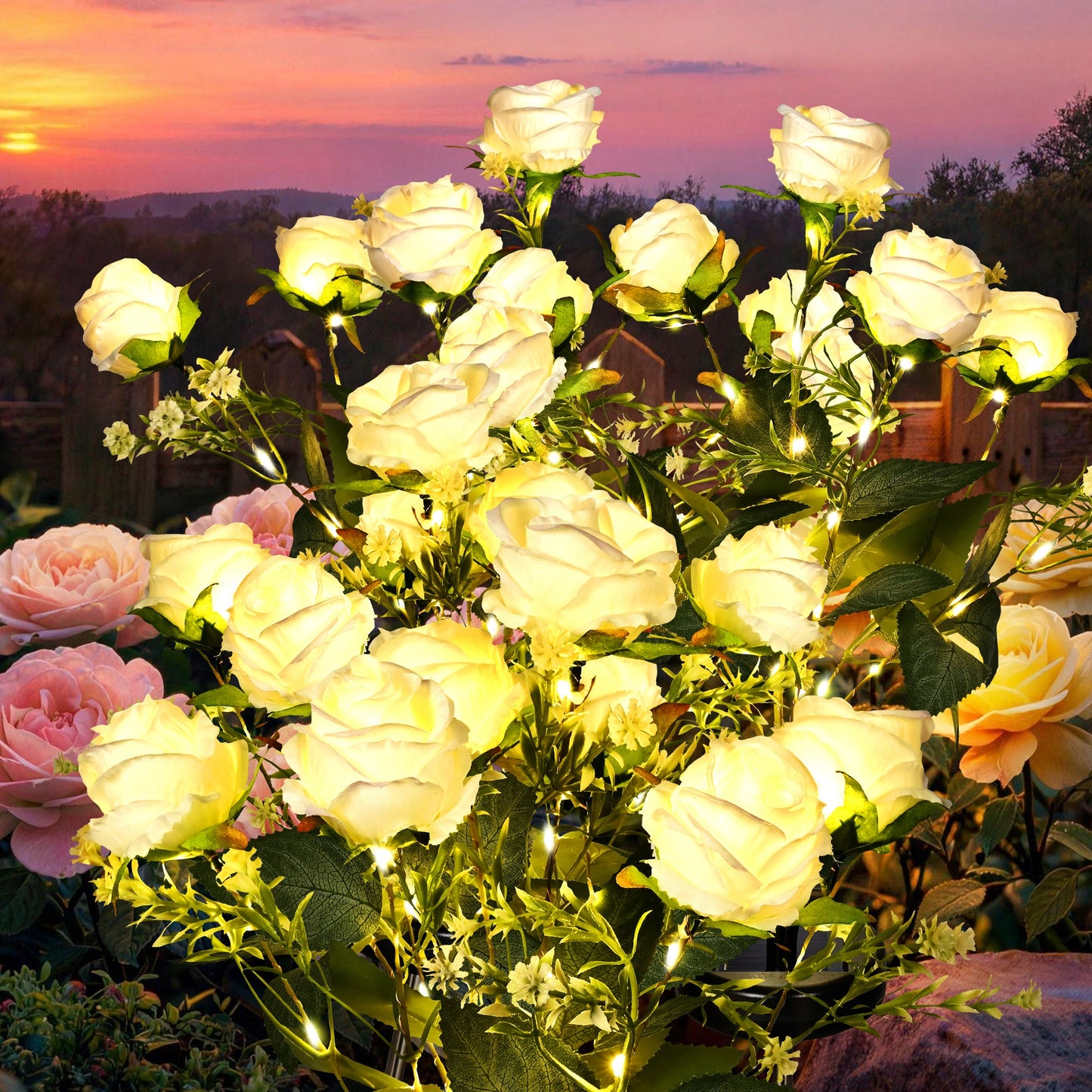 GIGALUMI Artificial Roses Solar Lights (4 Pack)