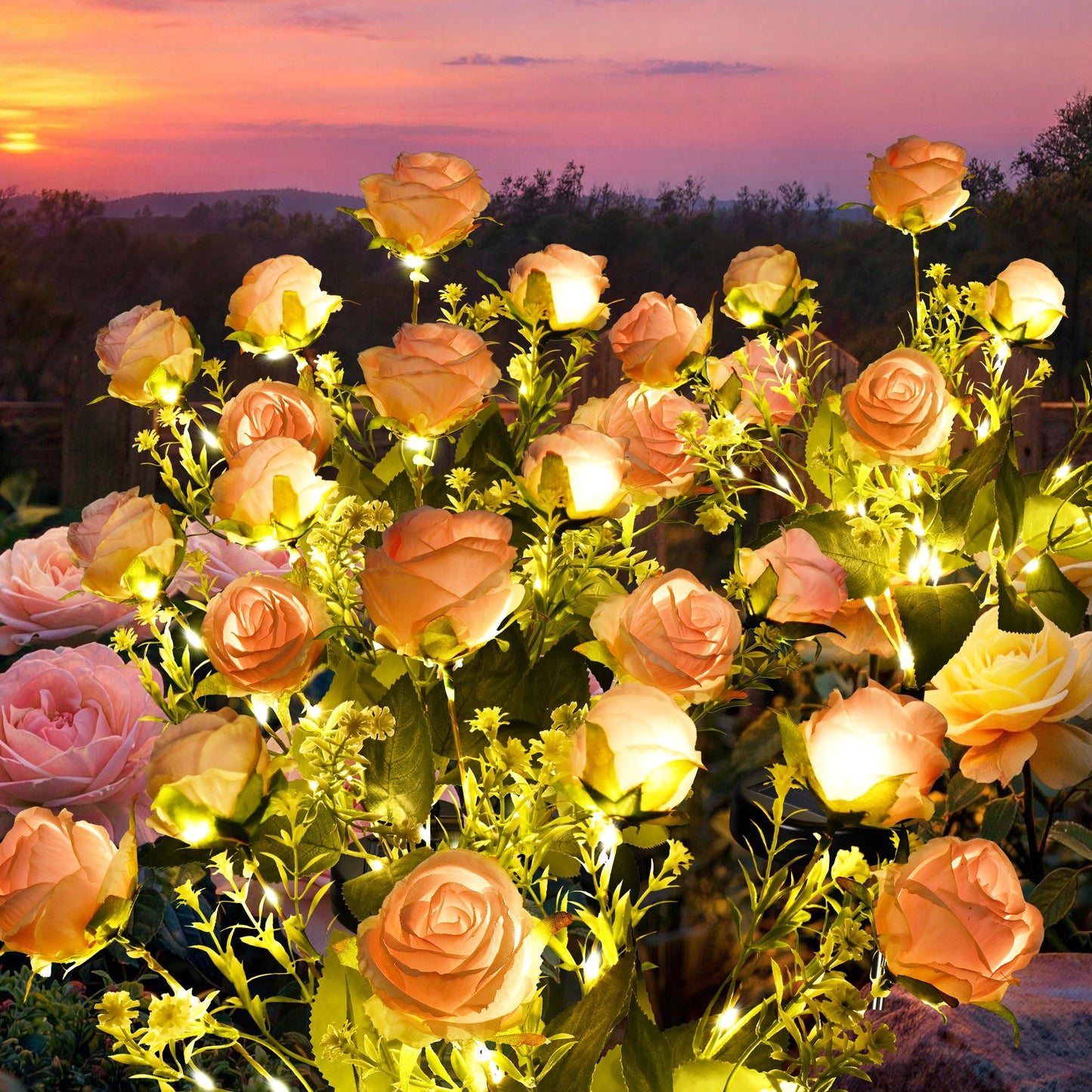 GIGALUMI Artificial Roses Solar Lights (4 Pack)
