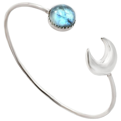 Premium Crescent Moon - Rainbow Moonstone Cuff Bangle Bracelet