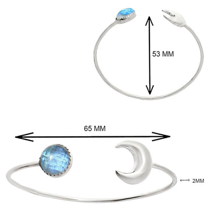 Premium Crescent Moon - Rainbow Moonstone Cuff Bangle Bracelet