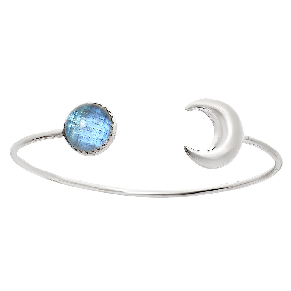 Premium Crescent Moon - Rainbow Moonstone Cuff Bangle Bracelet