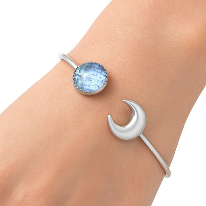 Premium Crescent Moon - Rainbow Moonstone Cuff Bangle Bracelet
