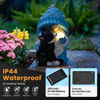 GIGALUMI Solar Powered Gnomes with Dog Statues
