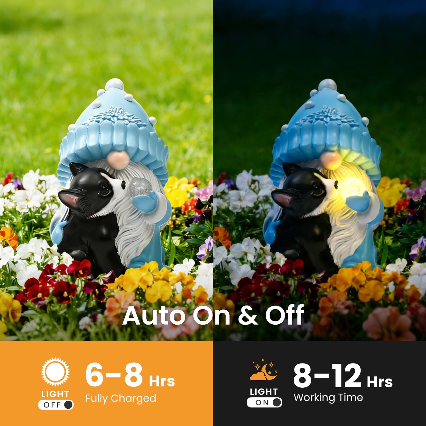 GIGALUMI Solar Powered Gnomes with Dog Statues