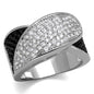 Rhodium + Ruthenium Brass Ring with AAA Grade CZ  in Black Diamond