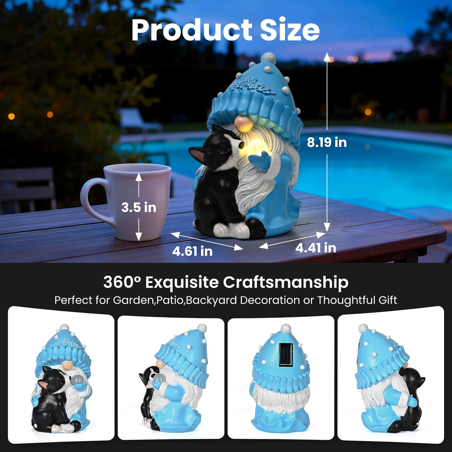 GIGALUMI Solar Powered Gnomes with Dog Statues