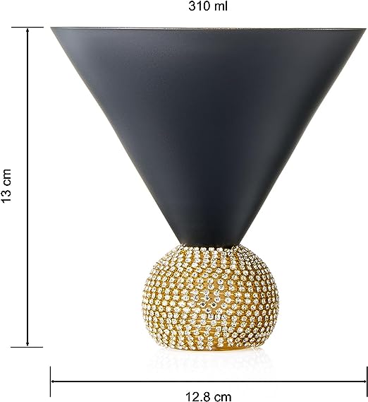 Diamond Studded Martini Glasses Set Of 2 Black Gold Rimmed Modern Cocktail Glass Rhi