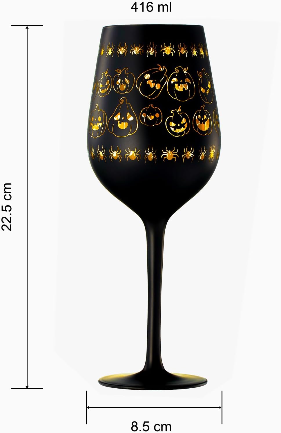 Crystal Halloween Stemmed Wine Glasses Set Of 2 Themed Vibrant Black Gold Etched Spooky Ghost Patter