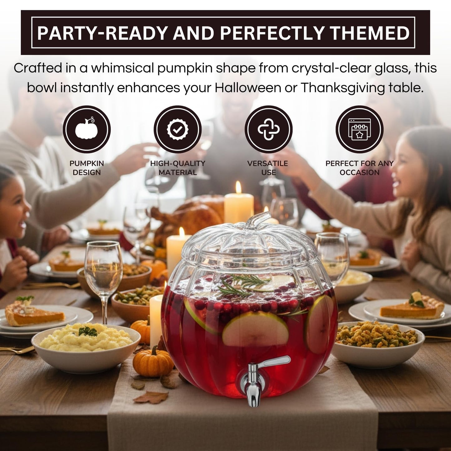 Glass Pumpkin Drink Dispenser 2 Gallon Fall Halloween Thanksgiving Party Beverage Server With Spigot