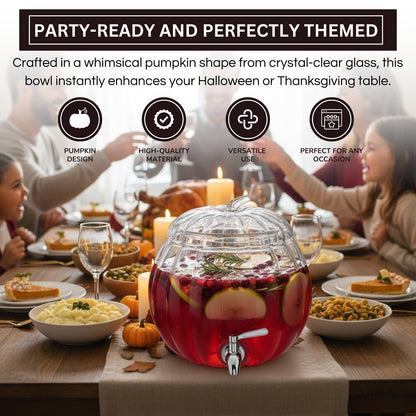 Glass Pumpkin Drink Dispenser 2 Gallon Fall Halloween Thanksgiving Party Beverage Server With Spigot
