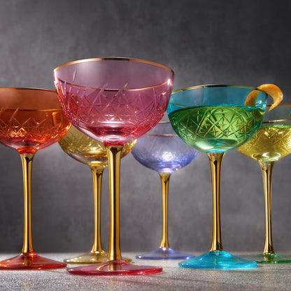 Vintage Purple Art Deco Coupe for Champagne, Martini, Cocktails| Set of 2 | 7 oz