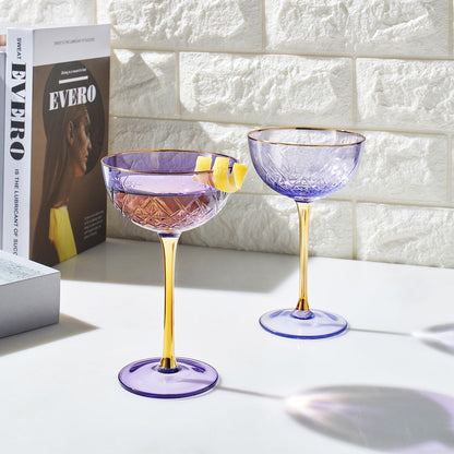 Vintage Purple Art Deco Coupe for Champagne, Martini, Cocktails| Set of 2 | 7 oz