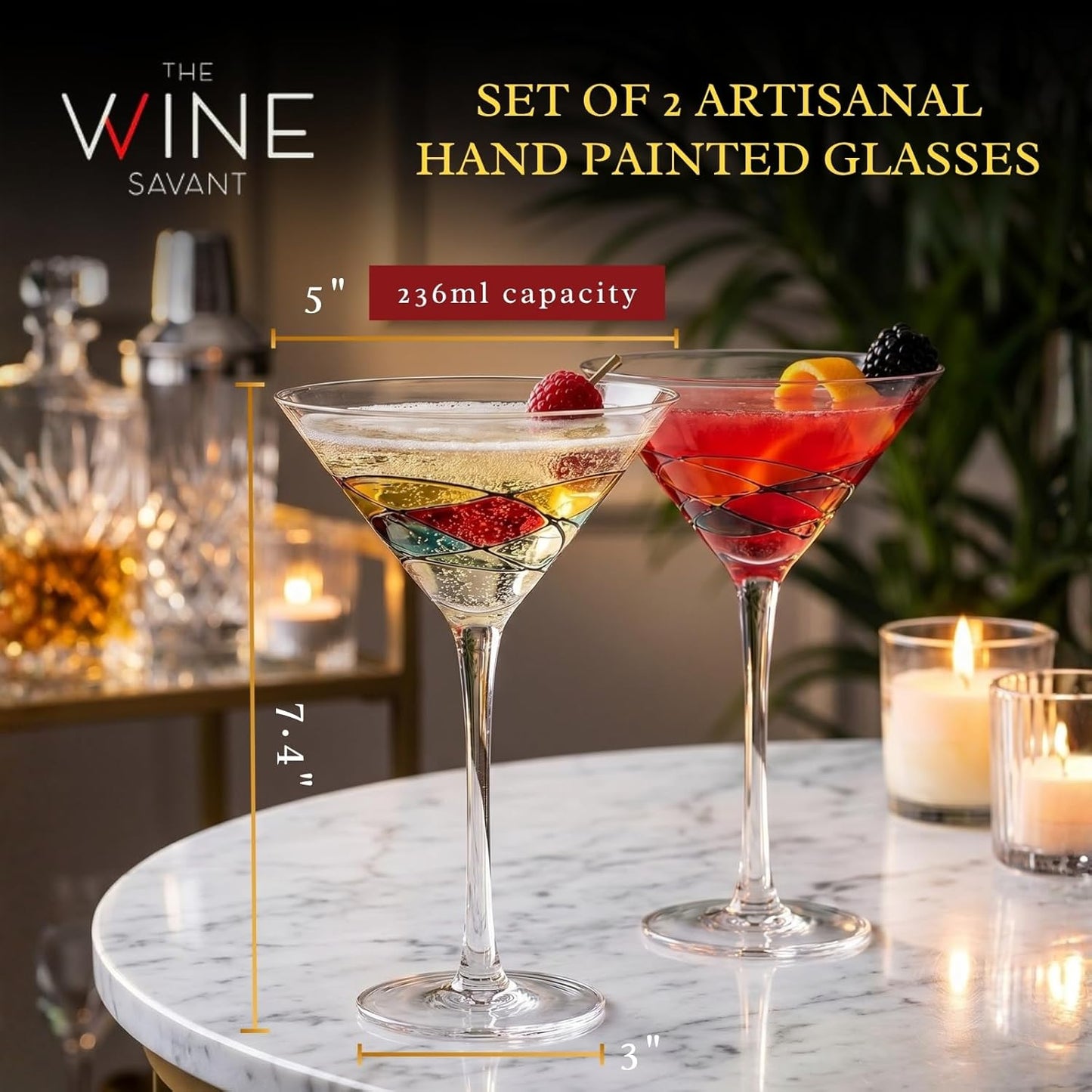 Hand Painted Stained Glass Martini Glasses Premium Barware Gift