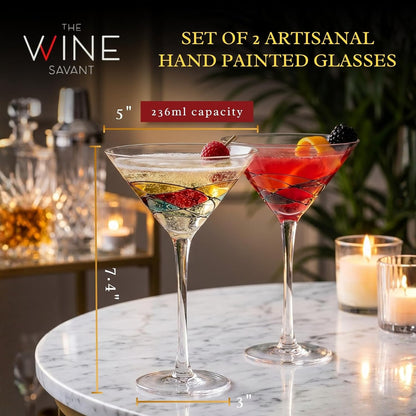 Hand Painted Stained Glass Martini Glasses Premium Barware Gift