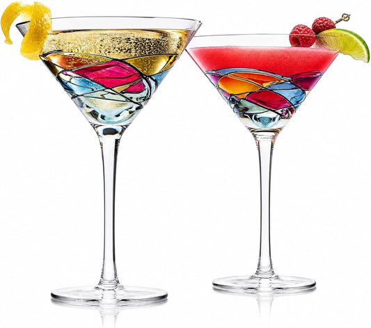 Hand Painted Stained Glass Martini Glasses Premium Barware Gift