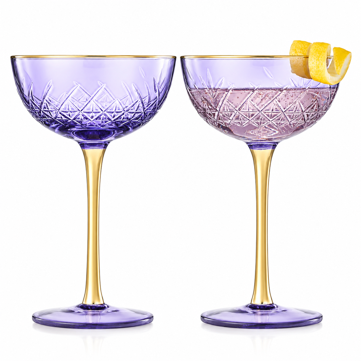 Vintage Purple Art Deco Coupe for Champagne, Martini, Cocktails| Set of 2 | 7 oz