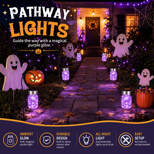 GIGALUMI Hanging Mason Jar Solar Lights 6 Pack for Halloween Decorations