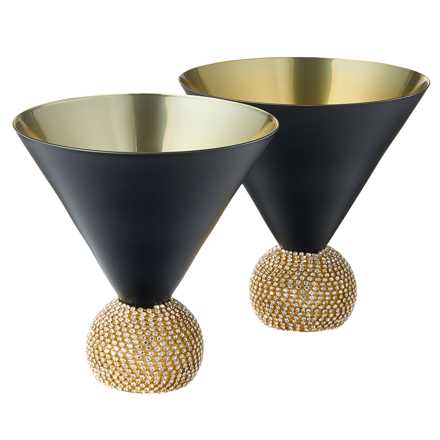 Diamond Studded Martini Glasses Set Of 2 Black Gold Rimmed Modern Cocktail Glass Rhi