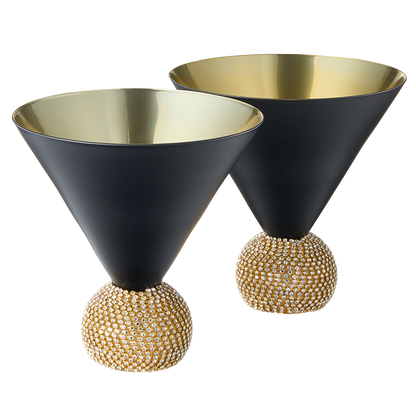 Diamond Studded Martini Glasses Set Of 2 Black Gold Rimmed Modern Cocktail Glass Rhi
