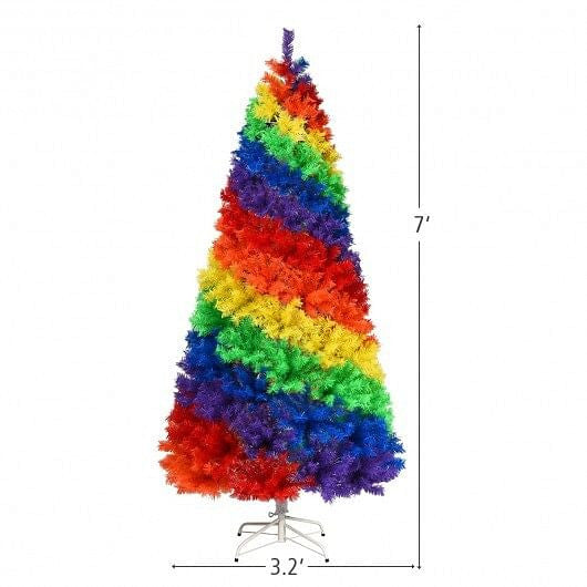 7 Feet Artificial Hinged Traditional Rainbow Christmas Tree with Metal Stand