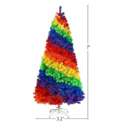 7 Feet Artificial Hinged Traditional Rainbow Christmas Tree with Metal Stand