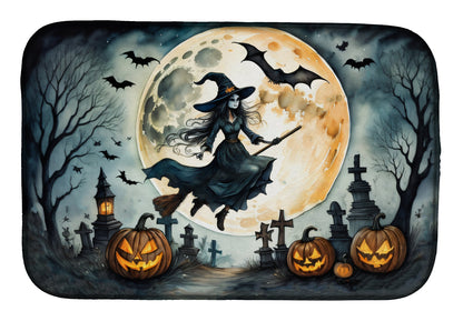 Flying Witch Spooky Halloween Dish Drying Mat