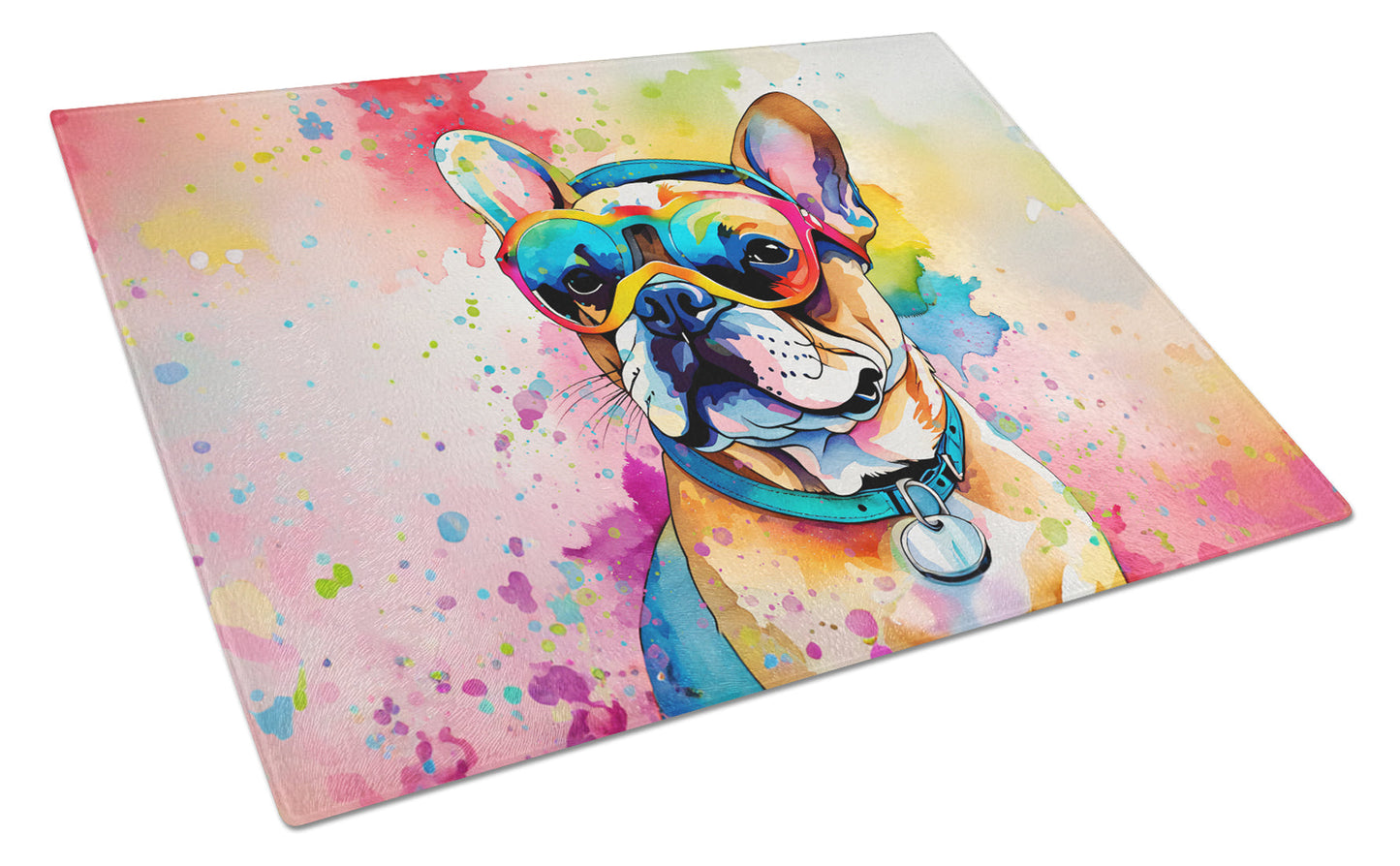 French Bulldog Hippie Dawg Glass Cutting Board