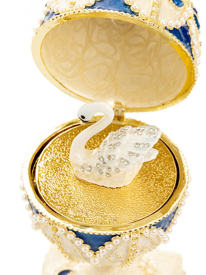Pearl Beige Faberge Egg with Swan Hidden compartment