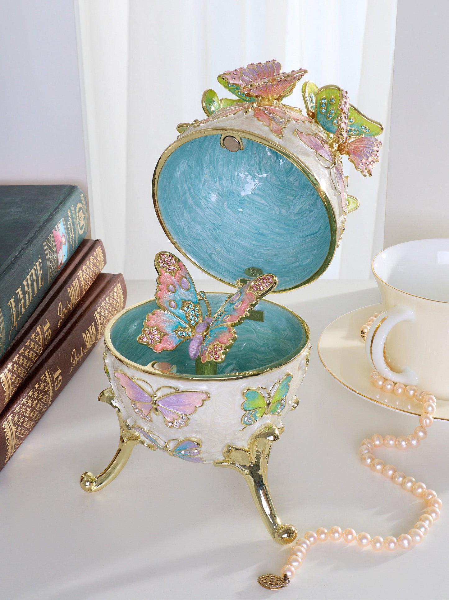Limited Edition Enchanted Butterfly Egg Trinket Box with Detachable Crystal Butterflies