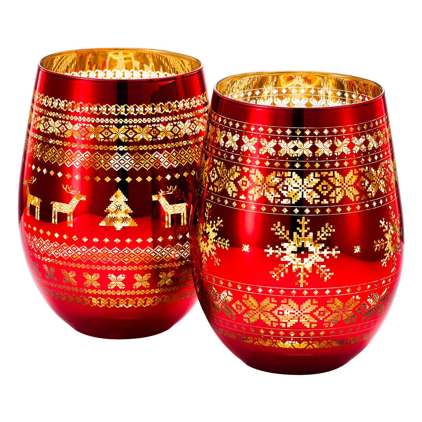 Crystal Christmas Tree Wine Water Glasses Set Of 2 Holiday Themed Red Gold Etched Winter Snow Wonder