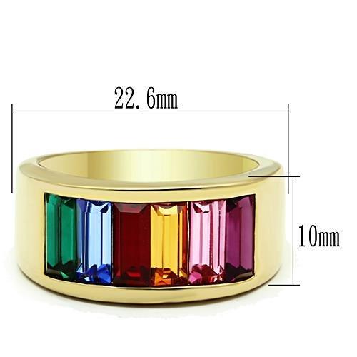 IP Gold (Ion Plating) Brass Ring with Top Grade Crystal in Multi Color
