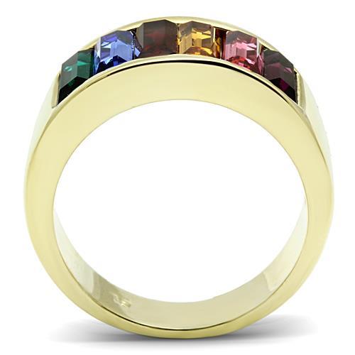 IP Gold (Ion Plating) Brass Ring with Top Grade Crystal in Multi Color