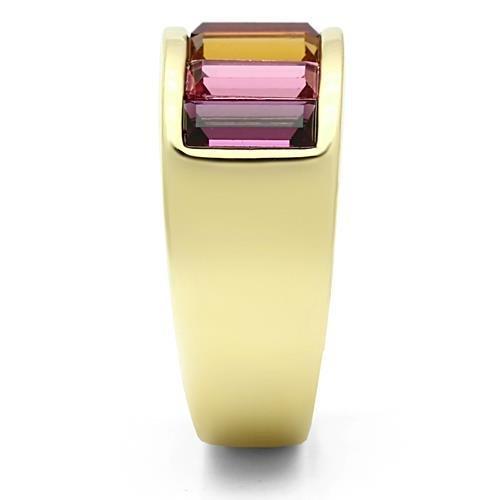 IP Gold (Ion Plating) Brass Ring with Top Grade Crystal in Multi Color