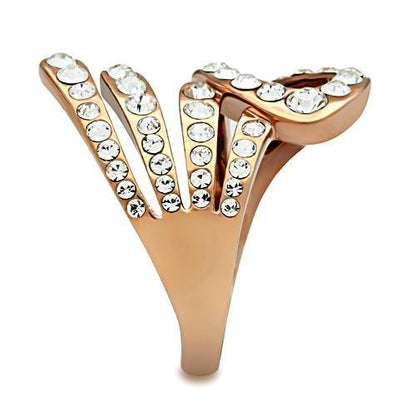 IP Rose Gold(Ion Plating) Brass Ring with Top Grade Clear Crystals