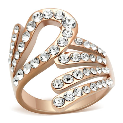 IP Rose Gold(Ion Plating) Brass Ring with Top Grade Clear Crystals