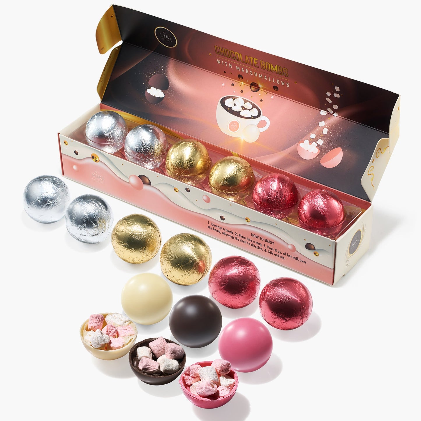 Hot Chocolate Bombs Set Of 6 3 Flavors Of White Fudge Brownie Strawberry Chocolates Delicious Cocoa