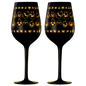 Crystal Halloween Stemmed Wine Glasses Set Of 2 Themed Vibrant Black Gold Etched Spooky Ghost Patter