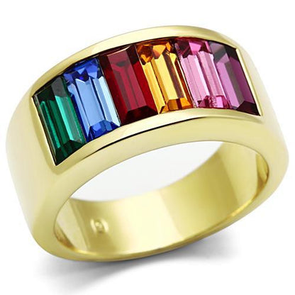 IP Gold (Ion Plating) Brass Ring with Top Grade Crystal in Multi Color