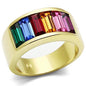 IP Gold (Ion Plating) Brass Ring with Top Grade Crystal in Multi Color